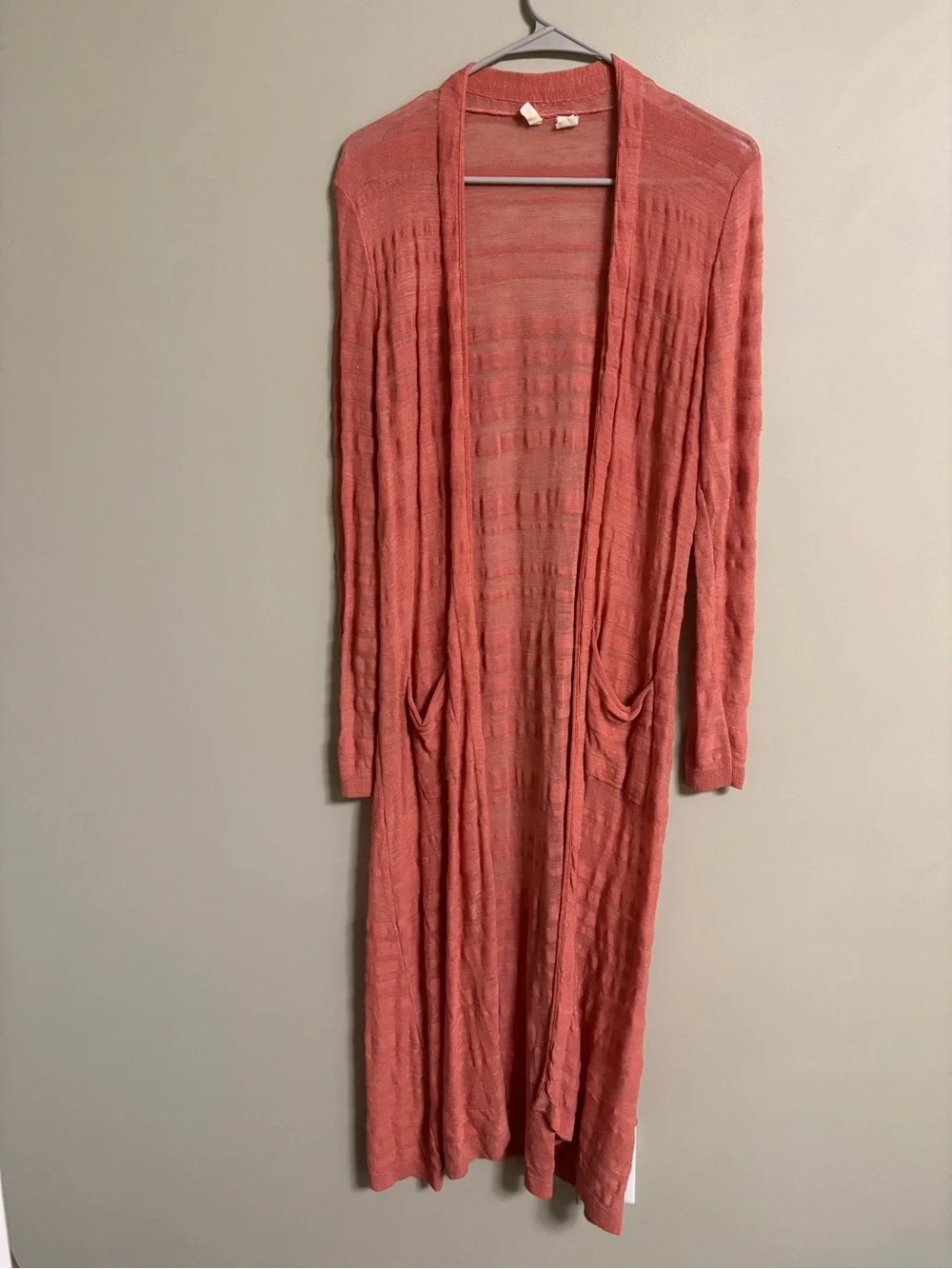 MOTH Anthropologie Early Sun Coral Duster Summer Cardigan Size Small Linen Blend